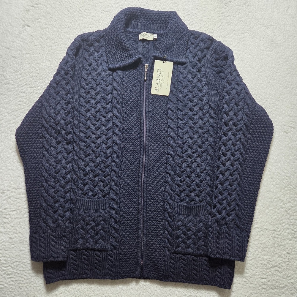 NWT Blarney Woolen Mills Irish Sweater Cable Knit Mens XL Zip Up 100% New Wool
